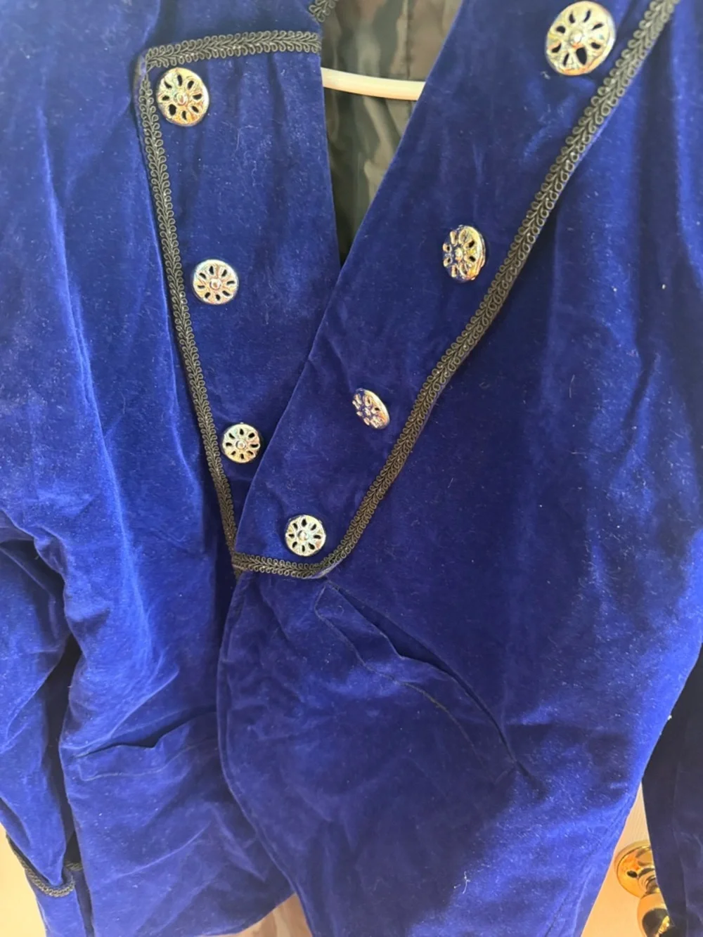 Royal Blue Velvet Military-Style Blazer Jacket - Picture 4 of 4